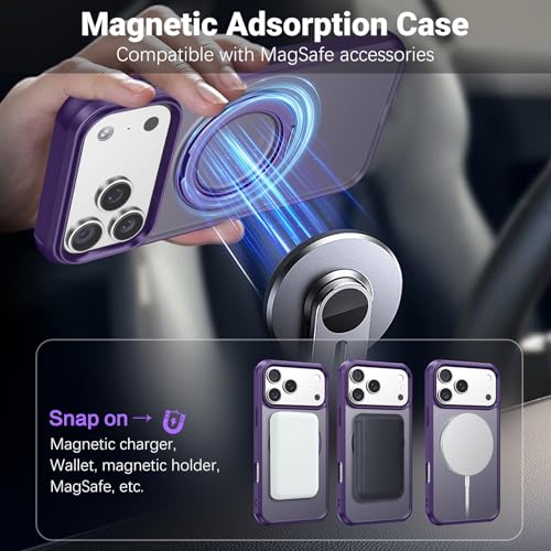 Image of BENTOBEN Magnetic for iPhone 17 Pro Case 2025, Phone Case iPhone 17 Pro with Magsafe Invisible Stand Kickstand Ring Holder Slim Thin Shockproof Bumper Women Men Cover for iPhone 17 Pro 6.3 inch, Purple