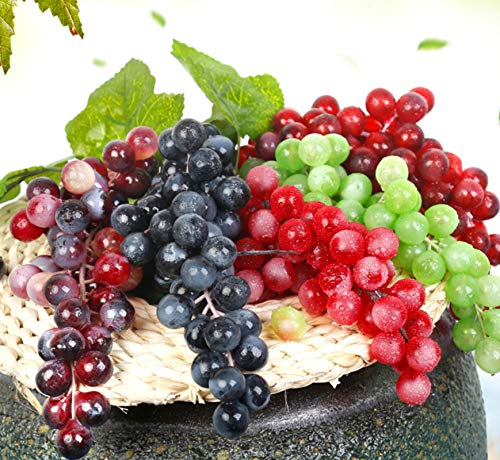 Artificial Grapes, 3 Bunches Of Fake Decorative Grapes Simulation Fruit With Artificial Vines Lifelike Leaves Hanging Ornaments For Wedding Home Party Garden Wall Fruit Wine Decor #TOP5
