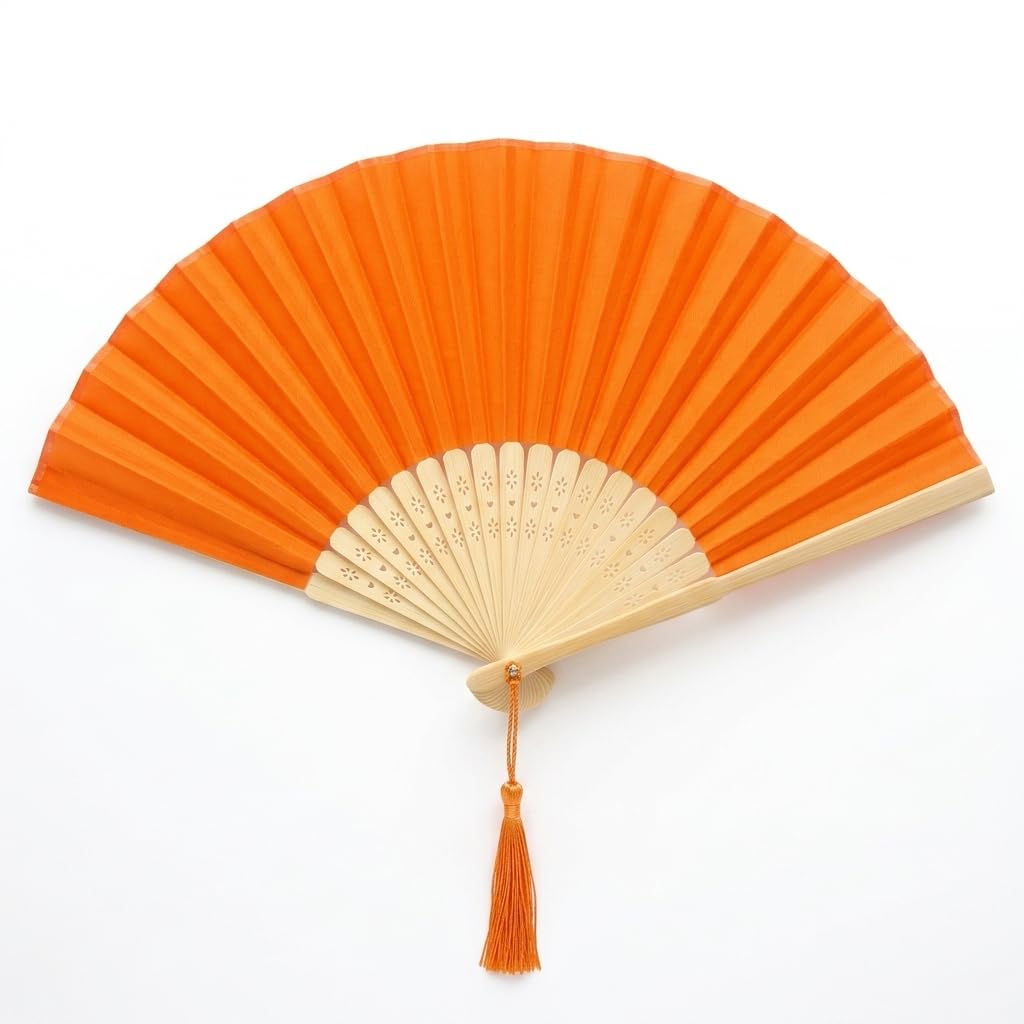 FANSOF.FANS Chinese Silk Folding Hand Fan – Bamboo Handheld Paper Fan Style with Tassel, Wedding Fans for Guests, Bridal Shower & Hen Party Favours, Vintage Japanese Fan Wedding Props & Party Decor