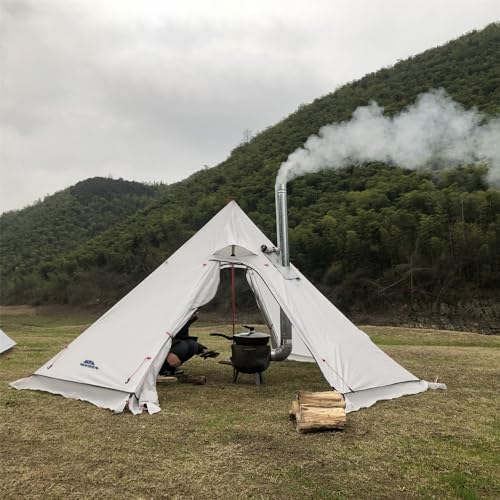 Vilemoon Tipi Hot Tent with Fire Retardant Stove Jack for Flue Pipes, 2~3 Person, Lightweight, Teepee Tents for Family Team Outdoor Backpacking Camping Hiking (White)