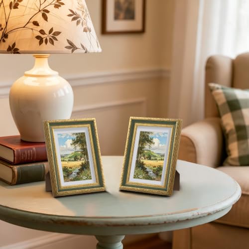 Image of eletecpro 5x7 Vintage Picture Frame, Glass Cover, Light Green, 2-Pack | Display Photo 4x6 with Mat or 5x7 without, Horizontal or Vertical, Tabletop or Wall Decor