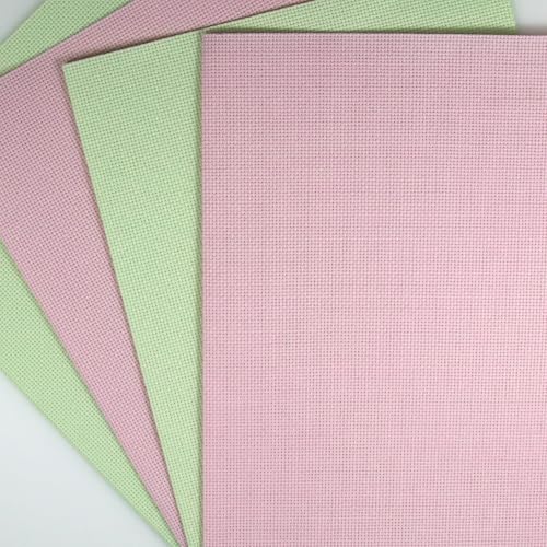 Image of KCS 4 pc of 12 inch x 18 inch(30cmx45cm) 14CT Counted Cotton Aida Cloth Cross Stitch Fabric (Pink+Light Green)