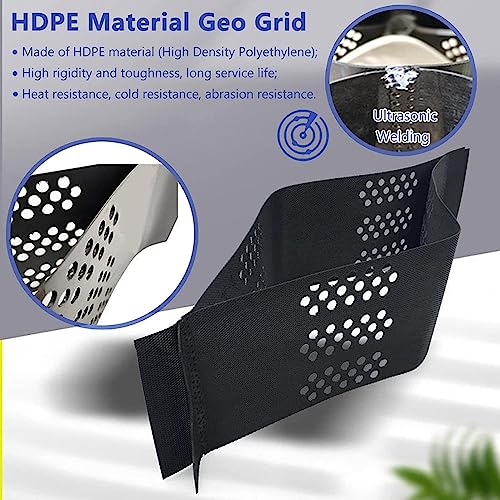 geo grid 2"Inch Geogrid Driveway, 3ft/ 6ft/ 10ft/ 16ft/ 20ft/ 26ft/ 30ft Geocell Grid, Geo Grid Gravel Stabilizer for Driveway Light Truck Parking Lots, Soil Ground Mud Control Grids with Drain Hole,