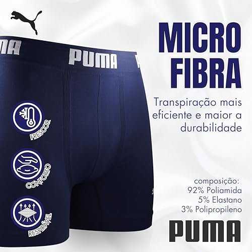 PUMA Cueca Boxer Performance Cós 40MM Microfibra de Poliamida Sem Costura Masculino Adulto, Marinho,