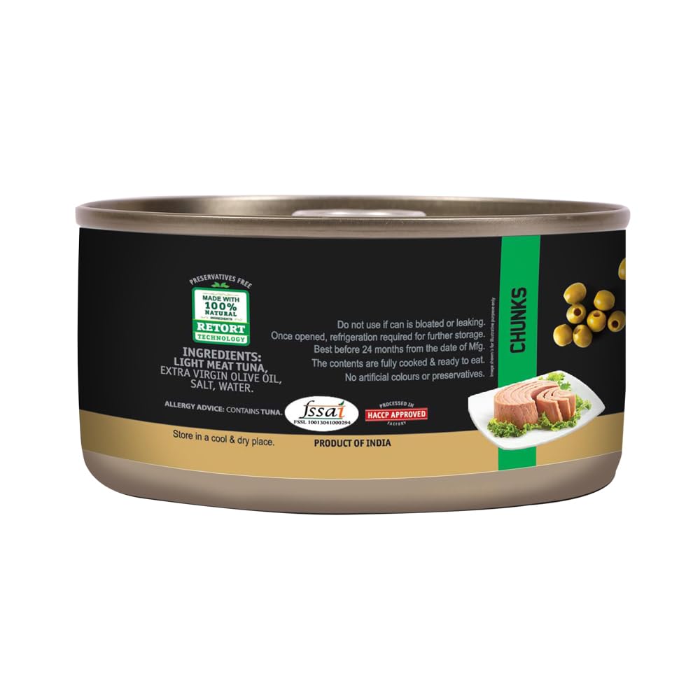 Tasty Nibbles Light Meat Tuna Chunks in Extra Virgin Olive Oil 185g X 3 (Pack of 3, 555g) | Canned Tuna Fish| Ready to Eat | No Added Preservative | Ideal for Salads, Sandwiches & Healthy Meals | Balanced Nutrition, Heart Healthy 1