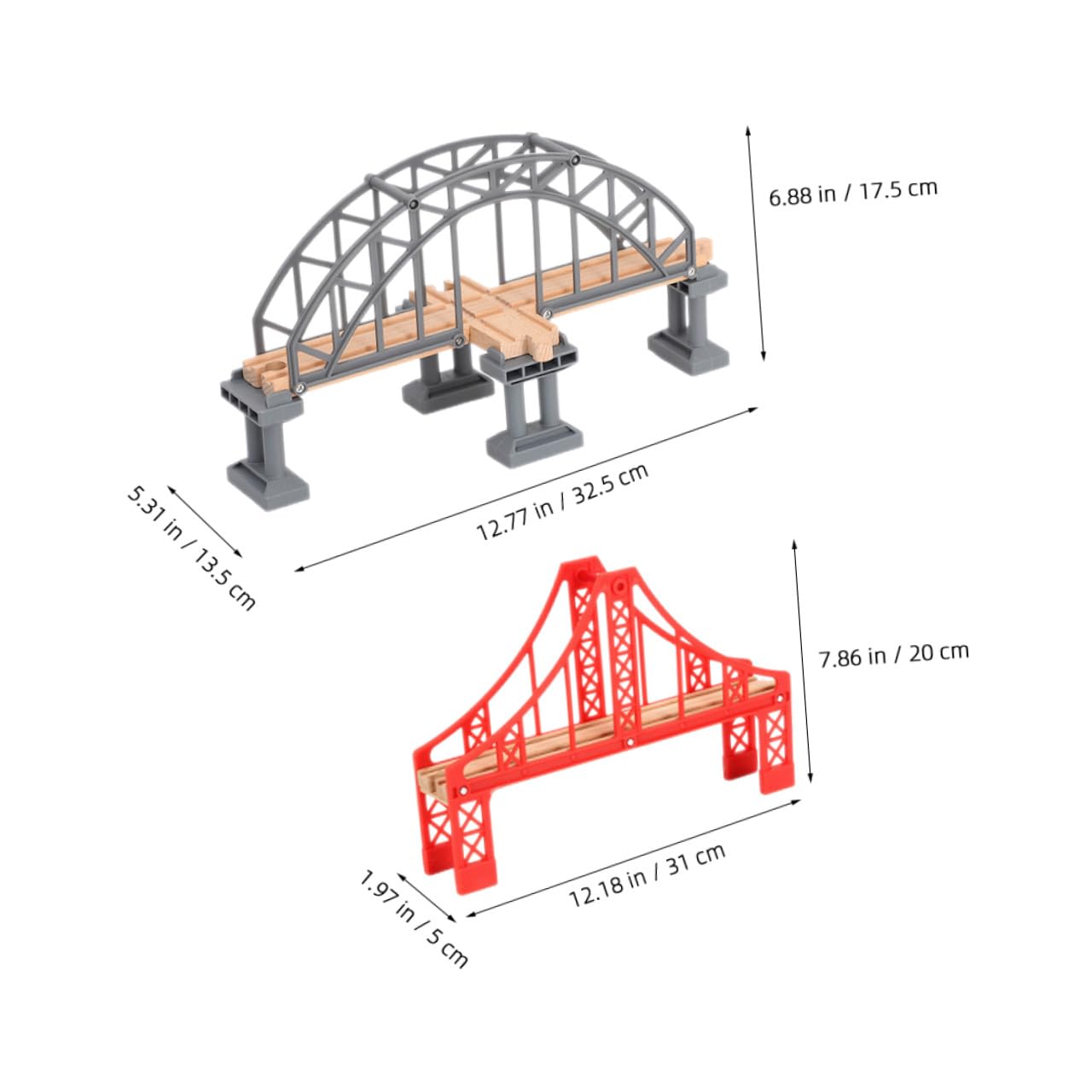 Puente de Vías de Tren de Juguete Rojo 2 Piezas para Maqueta