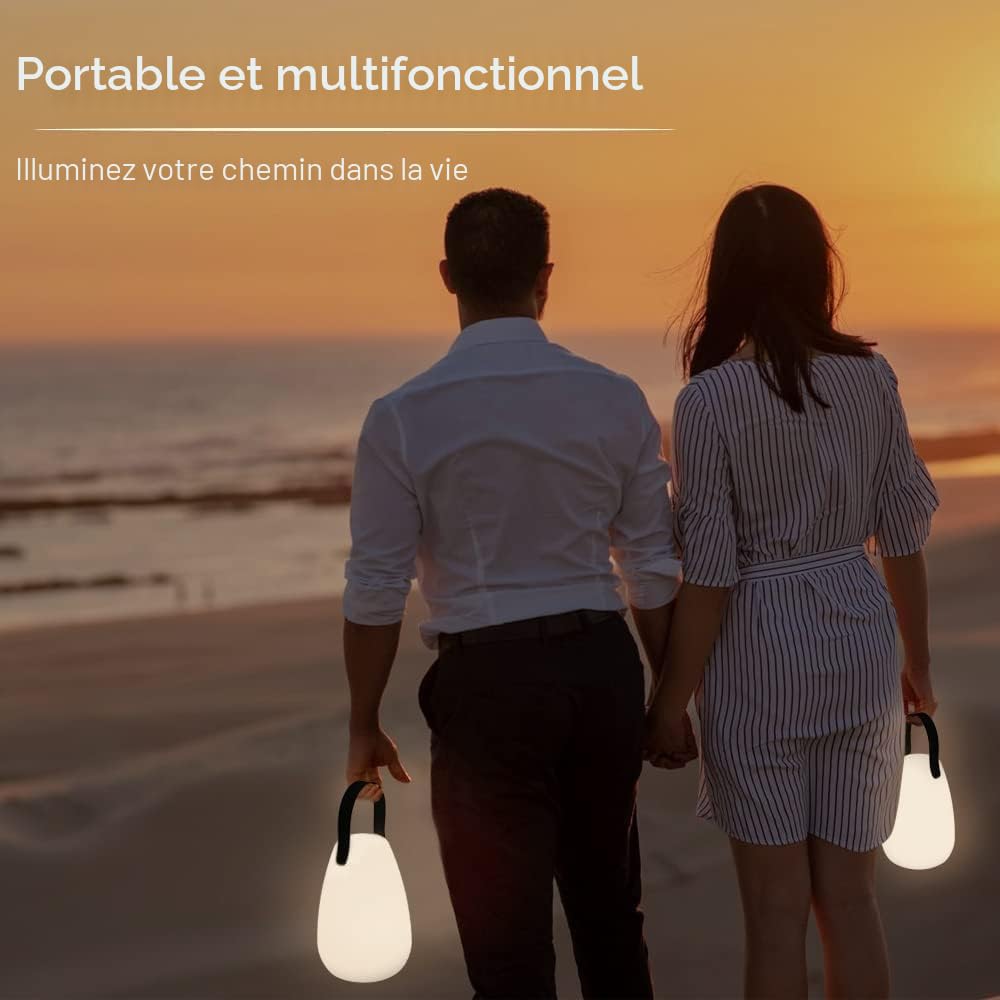 FUYO Lampe de Table Extérieure Rechargeable LED 8 Couleurs Dimmable Lampe de Table Sans Fil avec Télécommande, 4 Niveaux d'intensité Variable, IP44 étanche pour Chambre Jardin Patio