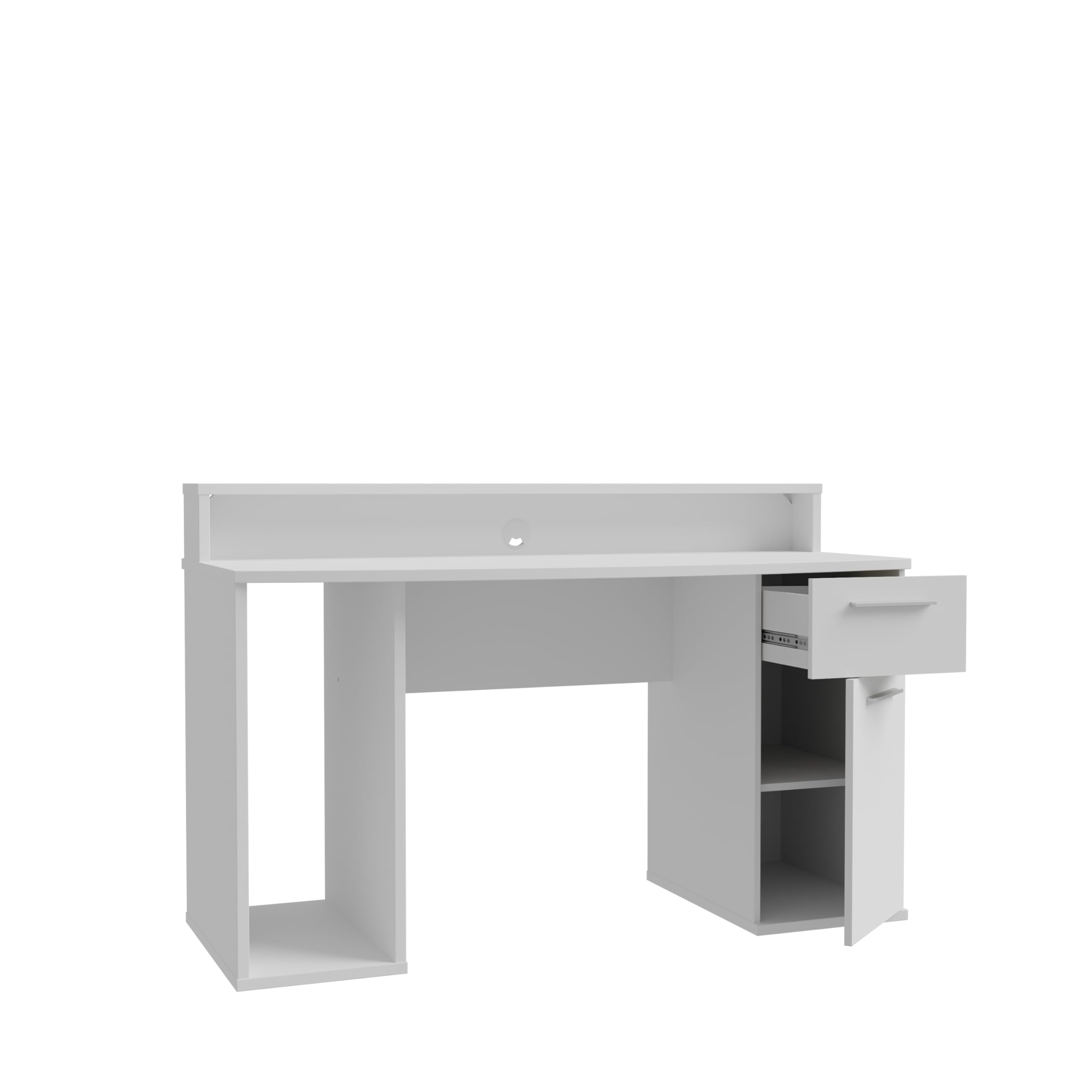 FORTE AYO Schreibtisch 140, Weißer Schreibtisch mit 1 Tür und 1 Schublade, Modernes Home Office, Büro, Jugendzimmer, Holzwerkstoff, Weiß, 140 cm breit x 91 cm hoch x 65 cm tief