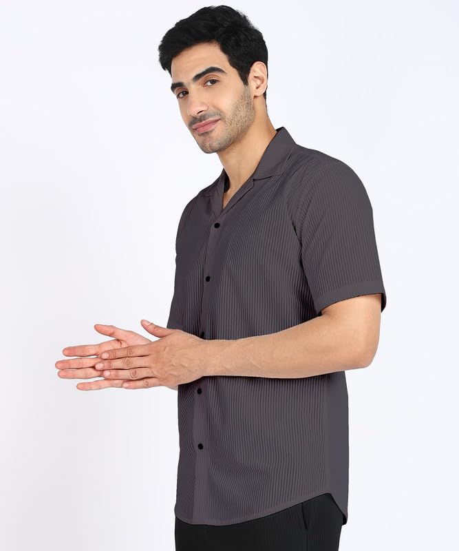 Image of MiraMichi Stylish Men's Regular Fit Half-Sleeve Corduroy Striped Casual Shirt - Perfect