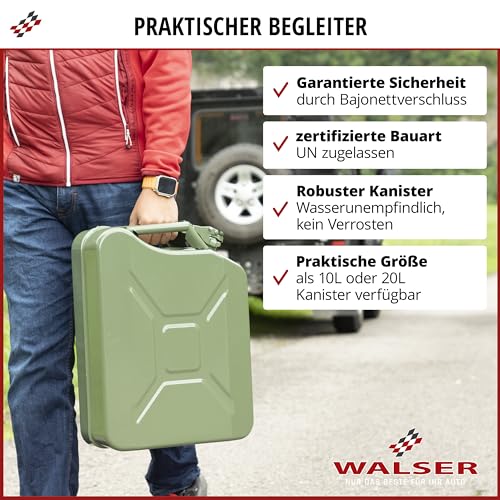 Benzinkanister 20 Liter Metall von WALSER – UN-zertifiziert und auslaufsicher