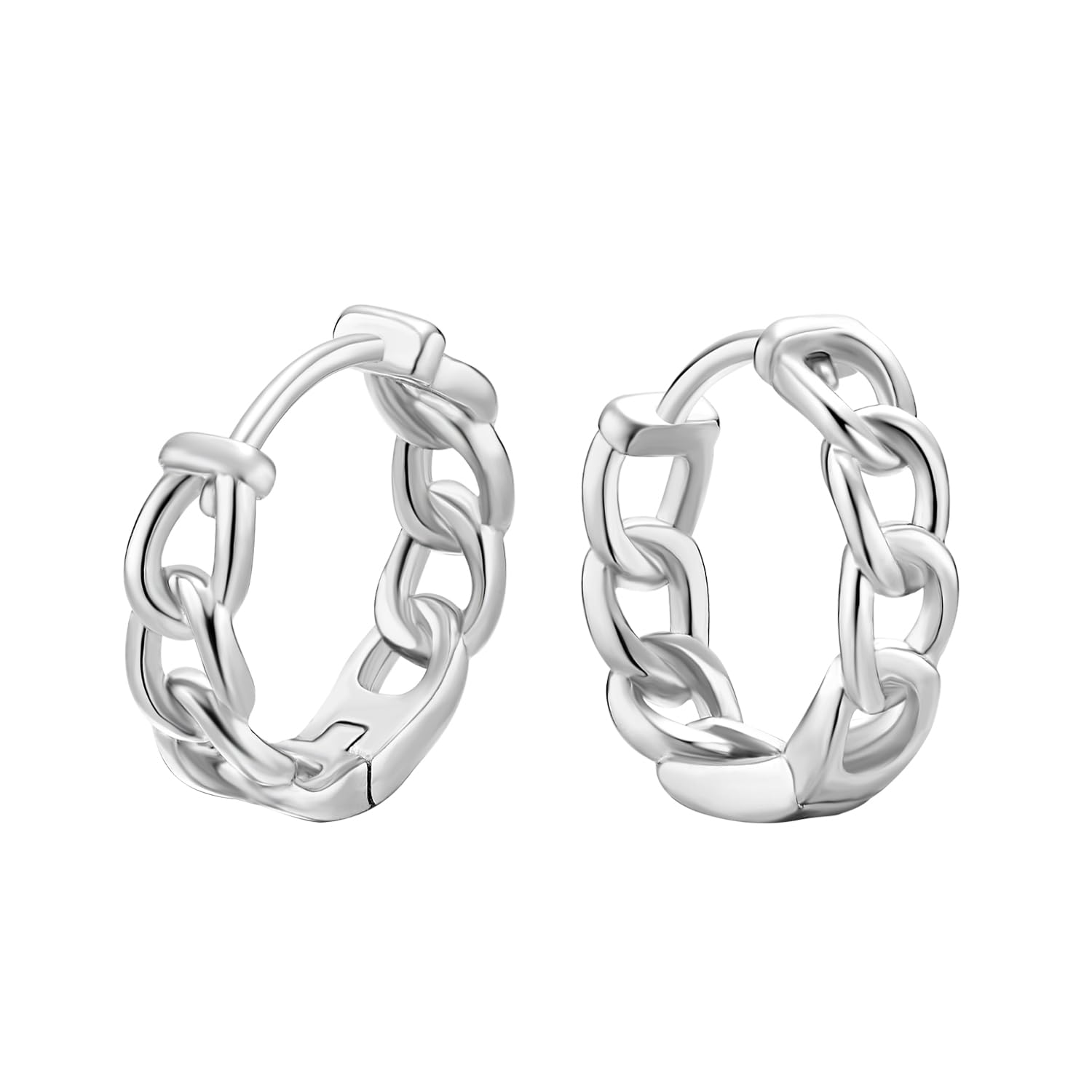 Dainty Chain Link Hoop Earrings for Women, Sterling Silver Simple Curb Huggie Earrings, Hypoallergenic Jewelry Gift for Her