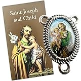 Westmon Works Centro de mesa de San José, centro de rosario de metal con tarjeta sagrada laminada fabricada en los Estados Unidos