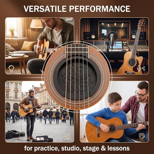 QEXUJOW Guitares, basses et équipements,Un cache-rosace noir pour guitare, compatible avec les guitares acoustiques de 38/39 pouces, comprend un bouchon anti-poussière en caoutchouc – vue 3