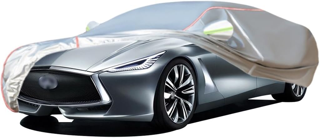 WOLWES Car Cover are Suitable for Infiniti Q80 All-Weather Windproof, Snowproof, Rainproof, UV-Protected and Breathable All-Season Universal with Side Door Zip Oxford Cloth Car Cover (Color : White)
