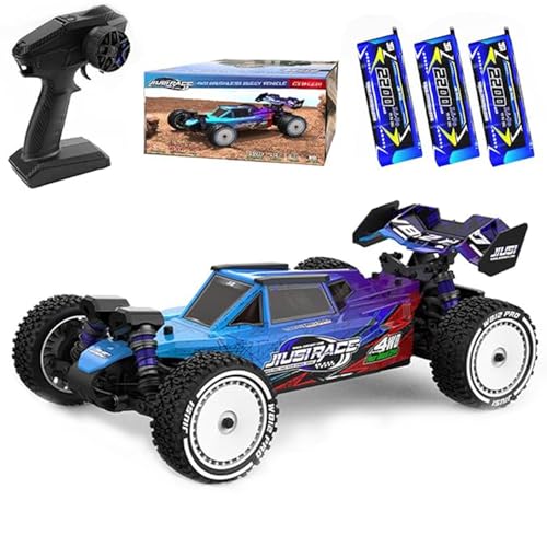 Ledovan 100KM/H Bürstenlose Ferngesteuertes Auto, 1:12 Wasserdicht Rennauto, 2.4GHz All Terrain RC Buggy für Erwachsene, 4WD Hochgeschwindigkeits Offroad RC Monster Truck, 3 Batterien(Blau)