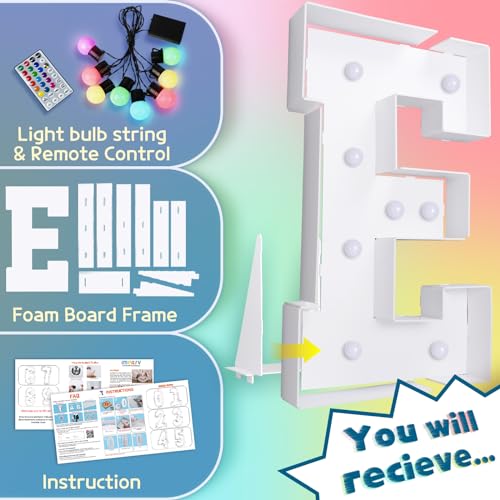 Image of Imprsv Colorful 3FT Marquee Letters E, 18 Colors Large Light up Letters