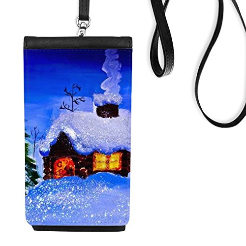 Porte-monnaie faux smartphone bourse en cuir suspendu motif maison neige