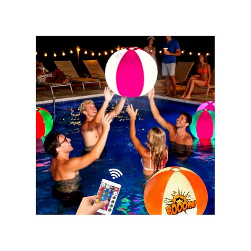 Image of 6 Pack 16 inch Light Up Beach Ball Pool Toys - 16 Lighting and 4 Modes LED Beach Ball with Remote Control,Suitable for Pool Game Summer Pool Party,Outdoor Family Games (Red Green Orange Each 2 Pc)
