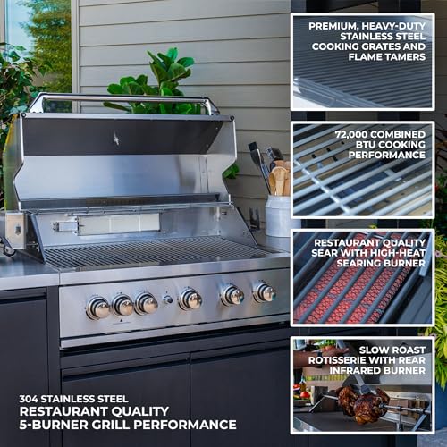 Backyard Discovery Fusion Flame Galvanized Steel Covered Outdoor Kitchen with 5-Burner Stainless, Grill, Refrigerator, Countertop, Storage, and, Roof for All-Season Outdoor Cooking, electric - image 7