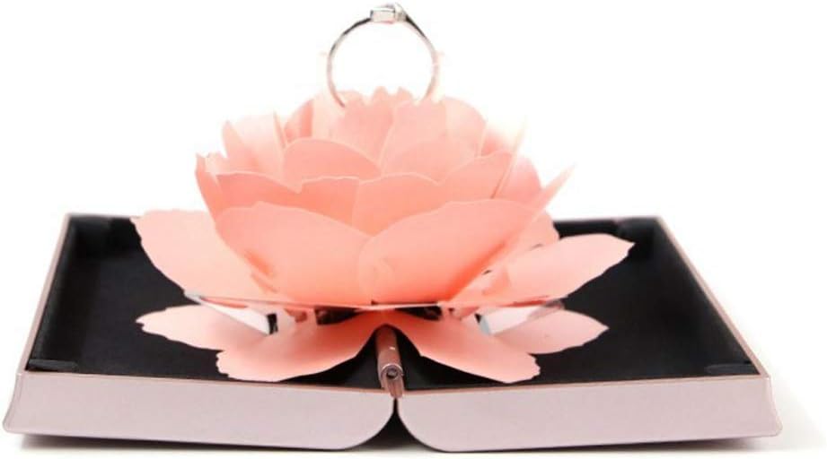 ✿Ring Box✿ 3D Pop Up Rose Ring Holder Ceremony Engagement Wedding Ring Box Uncommon Jewelry Gift (Pink)