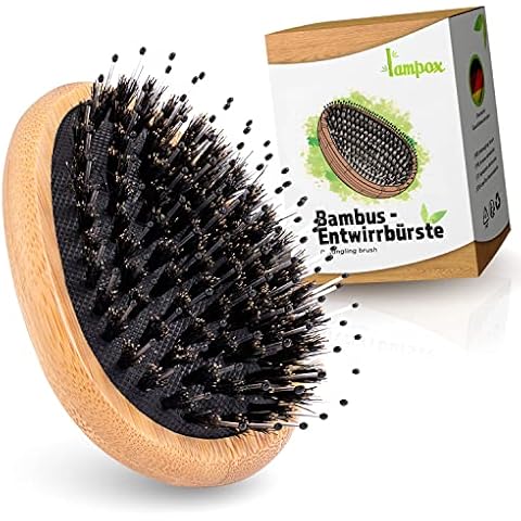 lampox Bambus-Entwirrbürste Haarbürste Entwirrer Pocket-Format Wildschweinborsten egg brush Cover
