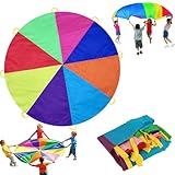 Dimoxii 6.5 FT/13.1 FT Rainbow Parachute with 8 Handles/20 Handles, Gymnastics Play Circus Games for Kids, School Playground Outdoor Activities, Indoor Sports Equipment (2 M/6.5 FT)