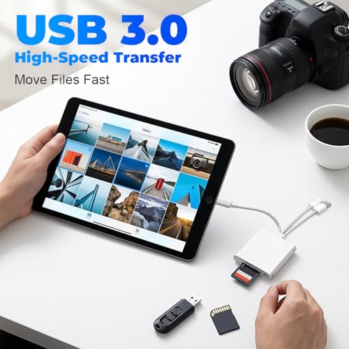 Image of Verilux 3-in-1 SD Card Reader for iPhone iPad Mac, Multi Lighting & USB-C & USB-A Memory SDCard Adapter, Support SD /MicroSD /USB OTG, High-Speed Trail Camera Viewer, Portable No App Plug & Play