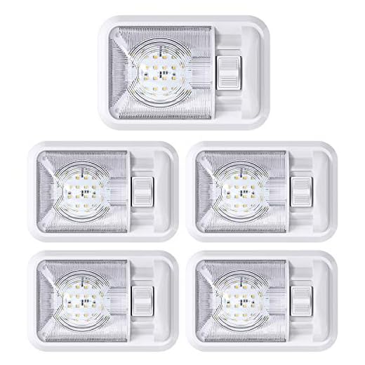 Leisure LED 5 Pack 12V Led RV Ceiling Dome Light RV Interior Lighting for Trailer Camper with Switch, Single Dome 300LM (Natural White 4000-4500K, 5-Pack)