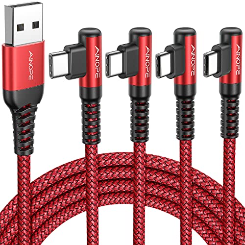 Image of AINOPE USB C to USB Cable [4-Pack 10 /6.6 /3.3 /3.3ft] 3.1A USB Fast Charge Right Angle, Resistant Nylon Braided USB C Charging Cable Compatible with Galaxy S21 S20 Plus, Note 20 10 9, Moto