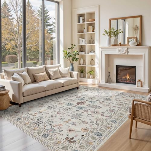 Rugxara Floral Rug for Living Room Bedroom, 6x9 Washable Rug,