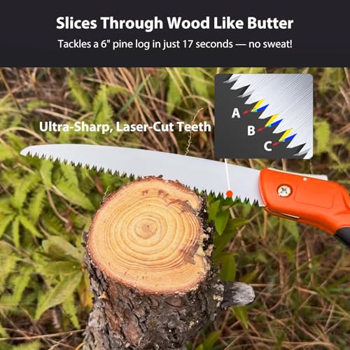 Miniatura 4 de Omnikryp Sierra Plegable, Sierra De Podar En Sk5 Acero Carbono, Diseño De Dientes Afilados, Serrucho De Jardín Antideslizante, Serrucho De Mano Para Arboles Madera Camping Jardinería Holzbearbeitung