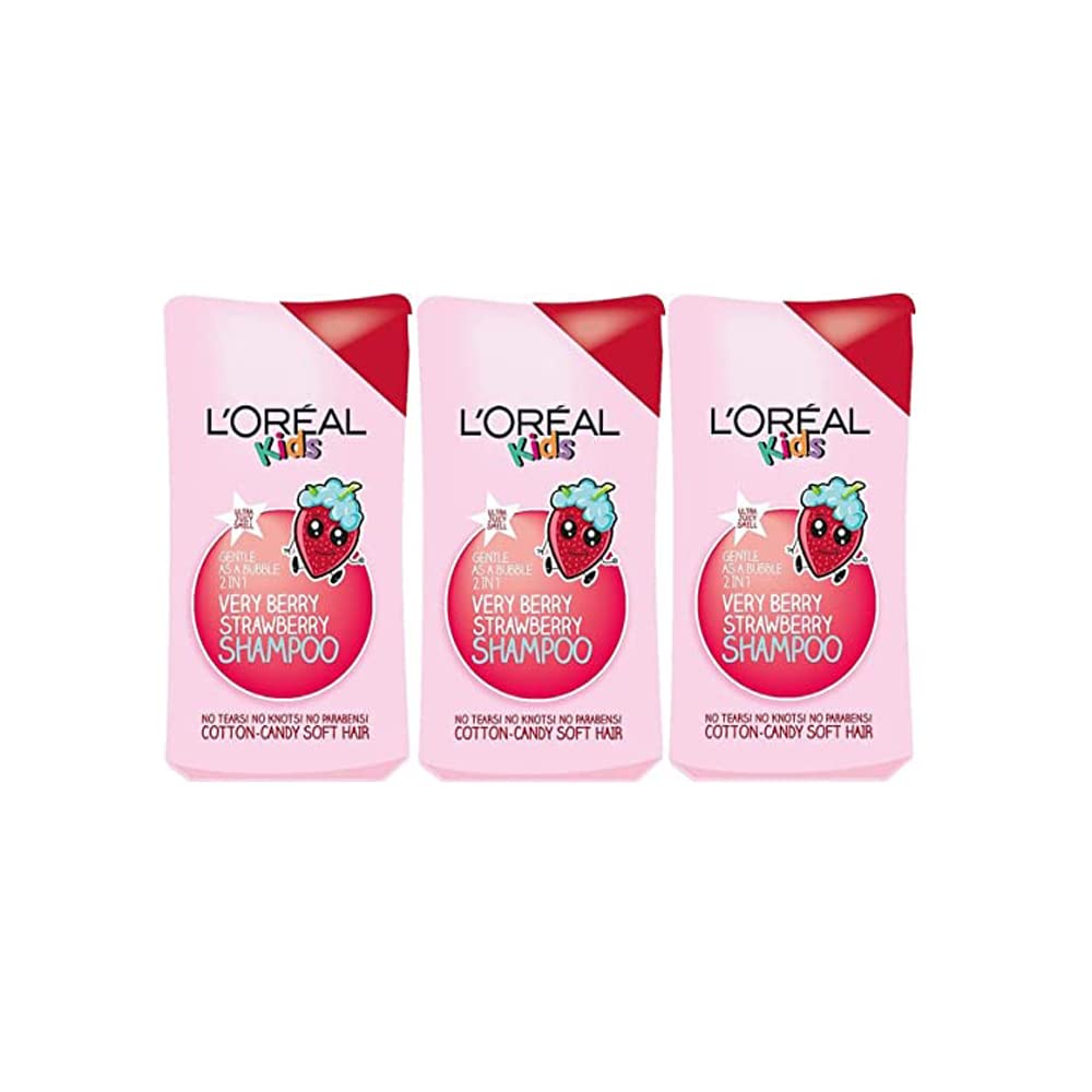 3 x 250ml Kids Strawberry Very Berry Extra 2 in 1 Gentle Shampoo Fruity Fragrance