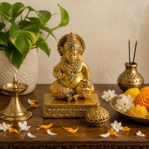 Image of eCraftIndia Golden Brass Kuber Murti for Home Temple Pooja Mandir | Lord Kuber Idol Gift for Diwali Housewarming