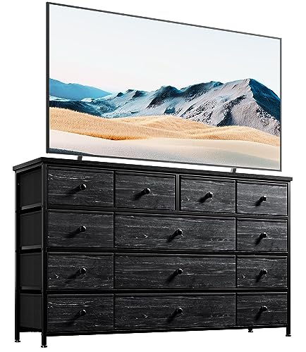 Black Dresser TV Stand for Bedroom with 13 Storage Drawers, Dressers & Chests of Drawers, Dresser for Closet, Bedroom, Closet, Entryway