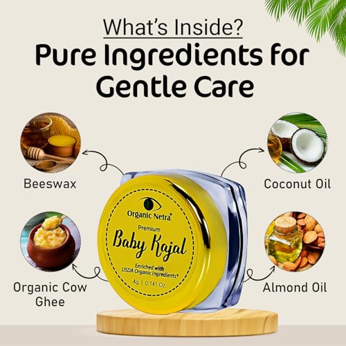 Image of Organic Netra Baby Kajal 4g for Newborns Water-Resistant Smudgeproof Longlasting Enriched with Natural Organic Ingredients Safe for Sensitive Baby Skin No Harmful Chemicals Matte Finish