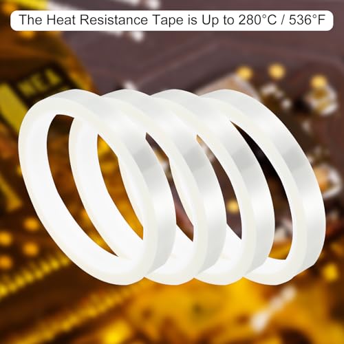 Image of uxcell Clear Heat Tape, 2 Rolls 12mmx33m 108ft High Temperature Heat Resistant Tape for Sublimation,Heat Vinyl Press,Heat Transfer, Circuit Board, No Residue