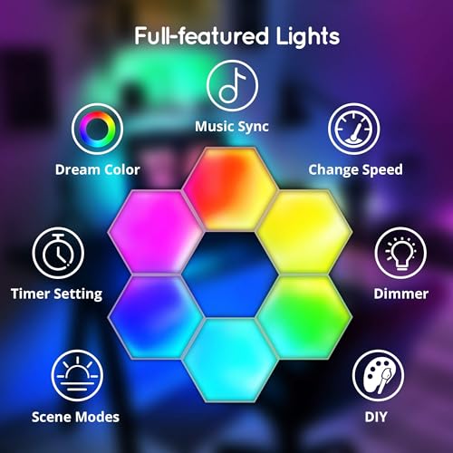 Lumoonosity-LED-Hexagon-Lights-Dream-Color-Hexagon-LED-Light-Music-Sync-Color-Changing-Hexagon-Wall-Lights-RGB-Hexagon-Lights-for-Bedroom-Gaming-Room-Cool-Hexagon-Wall-Panels