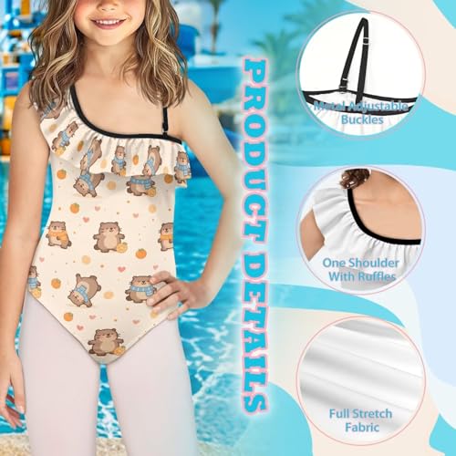 Image of Girls Swimsuit One Piece Ruffle Swimsuit Non-Slip Straps UPF 50+ for Girls Size 3-14 Years