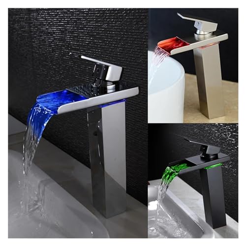 Grifo de cascada alto para renovar el lavabo del baño con luces LED indicadoras de calor 2