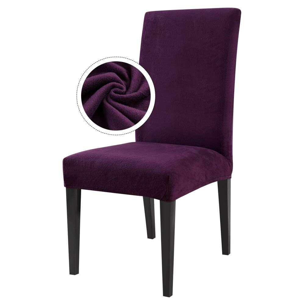 Housse de chaise salle à manger extensible et amovible anti-salissure violette