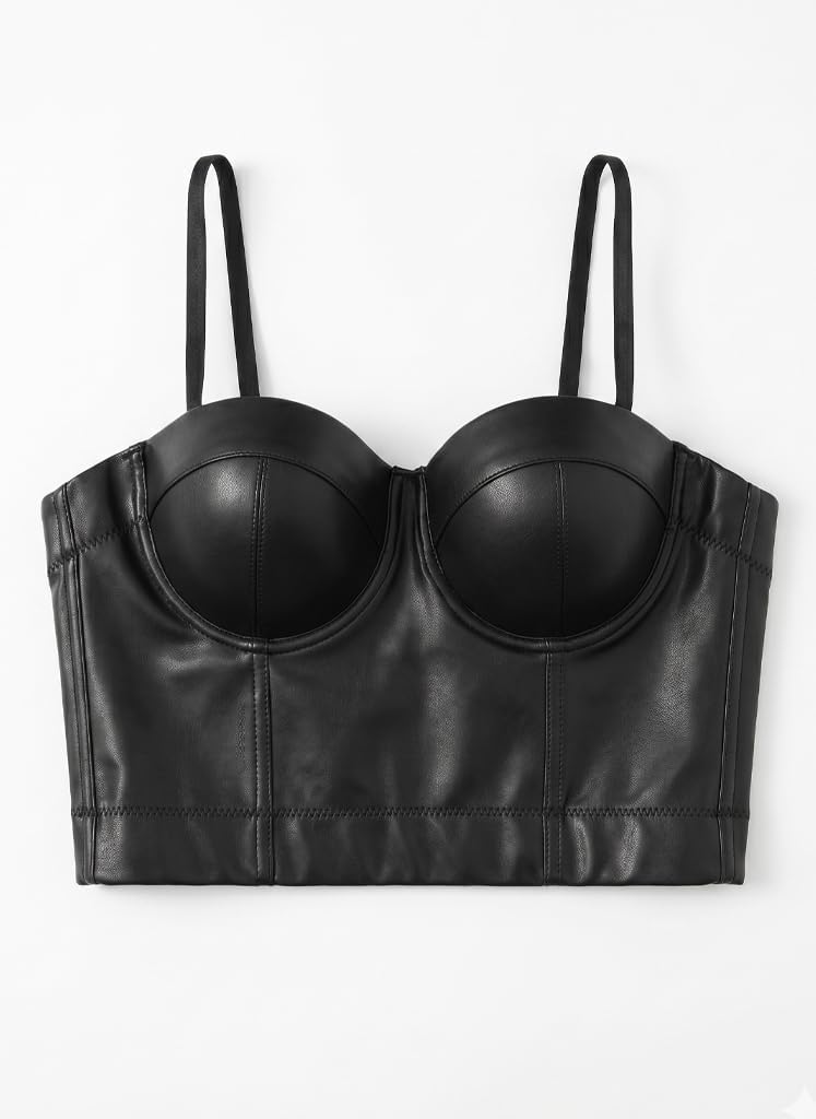 Y2K Edgy Women's Black PU Leather Bustier Crop Corset Top