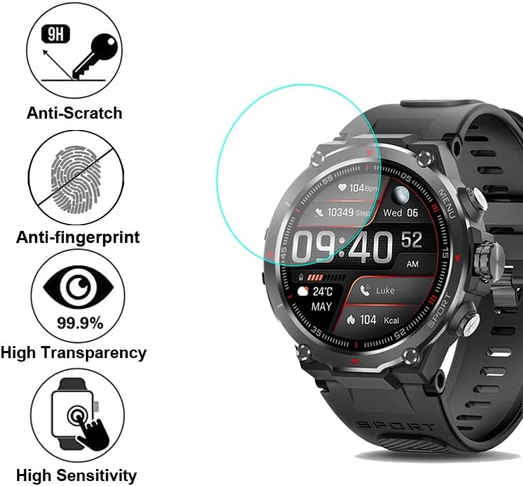 Miniatura 3 de Protector de pantalla de vidrio templado de 1.496 in de diámetro compatible con Basznrty S52 y Kuoleopa, Moowhsh HM09 Reloj inteligente redondo