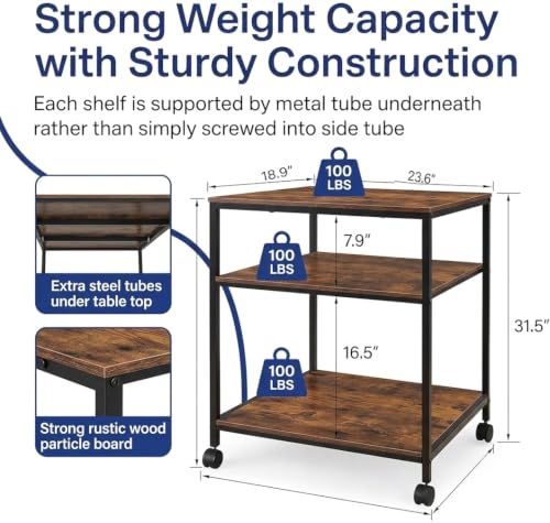 Image of 31.5 inch Heavy Duty Large Printer Stand with Adjustable Storage Shelf, Wood