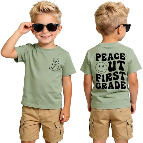 SOFEON Last Day of School Shirt Kids Boys Peace Out 1st 2nd 3rd Grade T-Shirt Cute Student Graduation Gift Summer Tees TopsGreen 7Y(1st Grade)