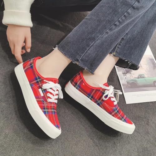 Plaid Canvas Skate Shoes for Women Casual Low Top Spring Style Sneakers2