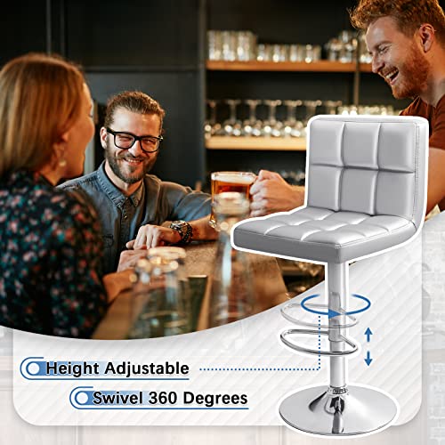 Image of Homall Bar Stools Modern PU Leather Adjustable Swivel Barstools, Armless Hydraulic Kitchen Counter Bar Stool Extra Height Square Island Barstool with Back Set of 2 (Leather, Silver)