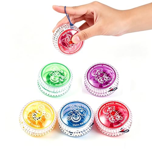 FeiatPogra Light Up Fidget Toys Yoyo Set 5 Pack Magic YoYos for Beginners & Kids Glowing Yo-Yos with Durable Strings Perfect Party Favors Birthday Gifts Outdoor Games Toys