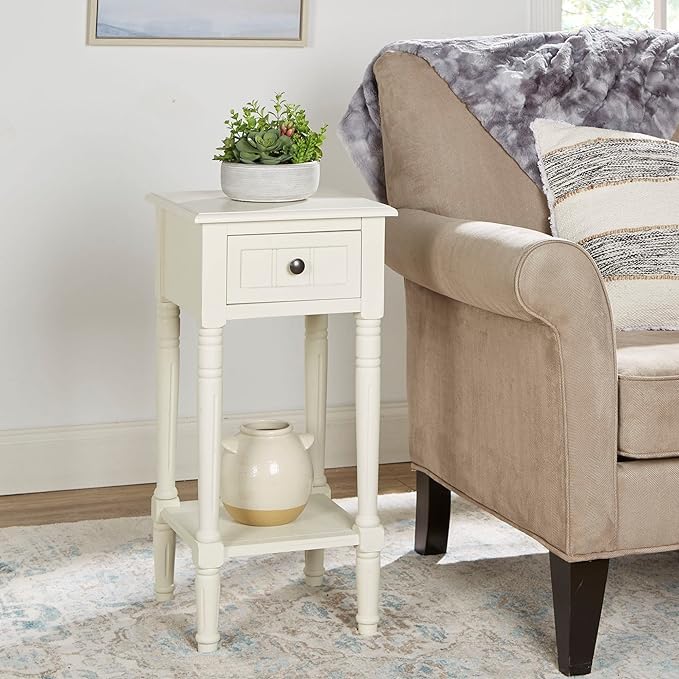 Image of Decor Therapy Accent Table with Storage, Traditional Style, Narrow End Table, Sturdy, Antique White, Wood - (28 inch x 14 inch x 14 inch)