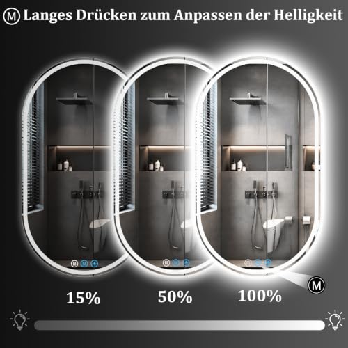 XRAMFY Badspiegel mit Beleuchtung LED 70×40CM Anti-Beschlag Badezimmer Wandspiegel Badezimmerspiegel IP65 Wassergeschützt – Ansicht 5