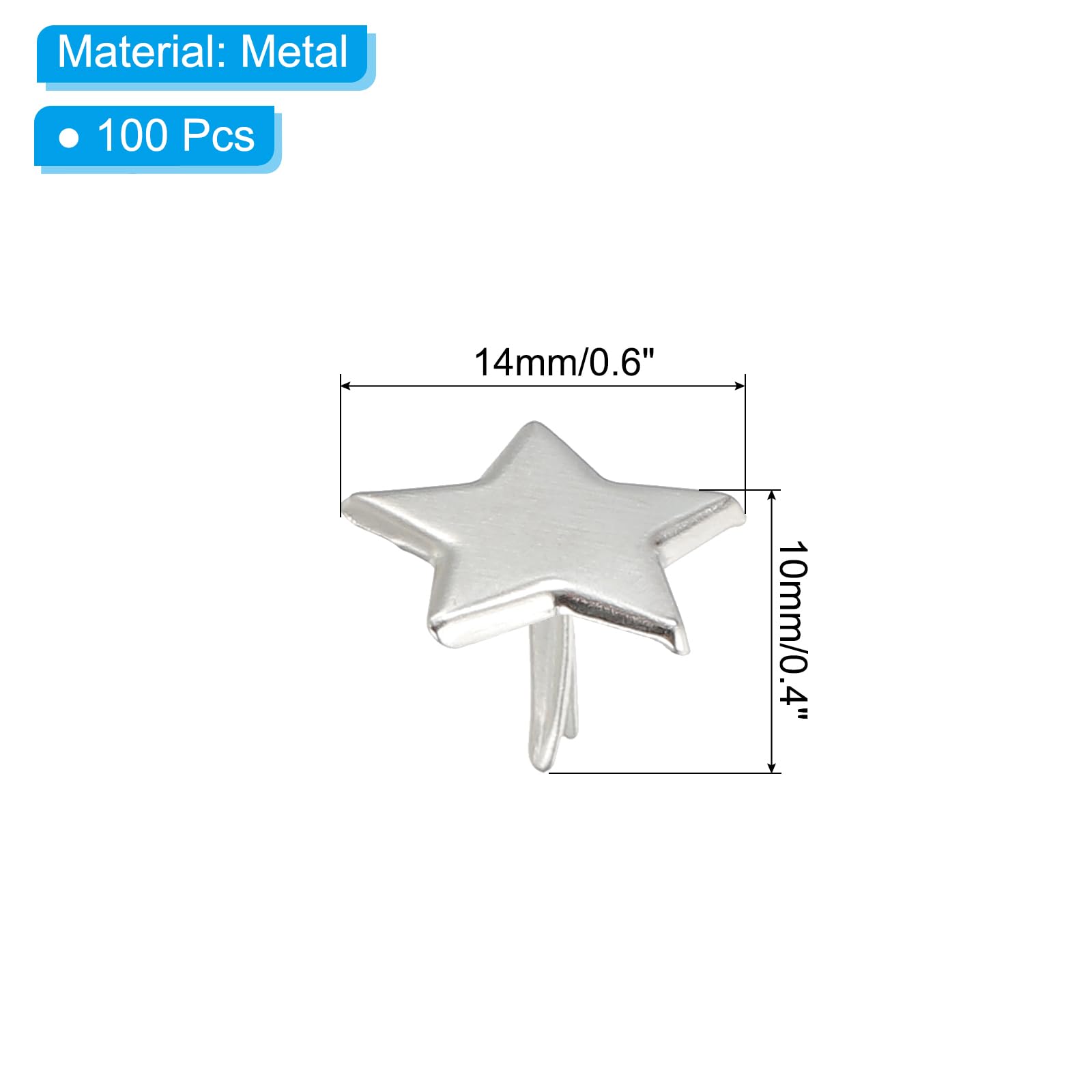 PATIKIL Brads Paper Fasteners, 100 Pcs Mini Metal Star Pastel Brads Round Head Fastener Split Pins for Art Craft Scrapbooking DIY Supplies, Silver Tone, 0.6